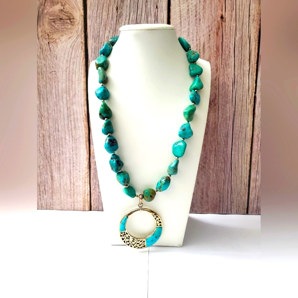 Sterling Silver 925 Turquoise Native American Detailed Necklace